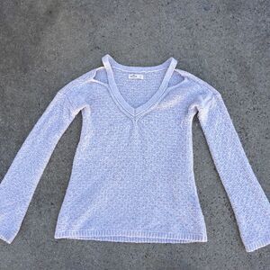 Hollister Cold Shoulder V-Neck Knit Sweater Beige Flared Sleeve Size Small